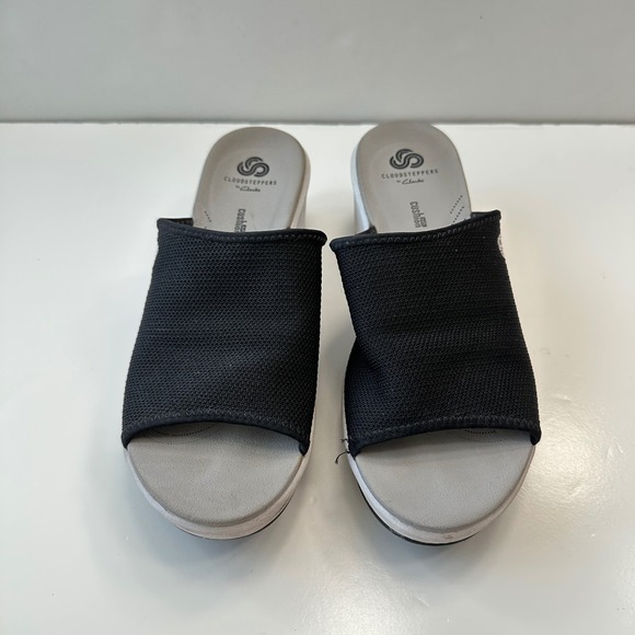Clarks Cloudsteppers Slide Sandal Wedge Lightweight Comfort Black Womens Size‎ 9 - Picture 2 of 8